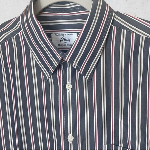 Brioni for Neiman Marcus Italy Men’s Gray Stripe Cotton LS Button Down Shirt L - Picture 3 of 10